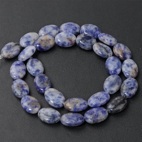 Flache ovale Perlen aus Naturstein, 10 x 15 mm, Lapislazuli-Kristallquarz-Perlen zur Schmuckherstellung, Armband-DIY-Halskette, 5 blaue Punkte, ca. 13–15 Stück von YOLNEY