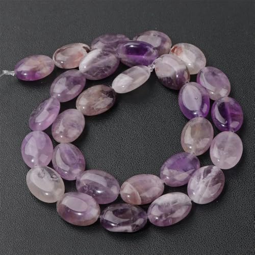 Flache ovale Perlen aus Naturstein, 10 x 15 mm, Lapislazuli-Kristallquarz-Perlen zur Schmuckherstellung, Armband-DIY-Halskette-22Amethyst-ca. 13–15 Stück von YOLNEY