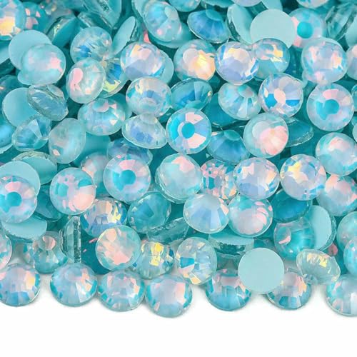 Glitzer-Strasssteine, nicht Hotfix-Strasssteine, Mokka-Kristall-Strasssteine, Strass-Diamant für Nagelkunst-Dekorationen – Aquamarin-Opal – SS12 – 1440 Stück von YOLNEY