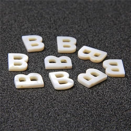 Großbuchstabe ABC 26 Alphabet Muschelperlen-Anhänger, weißer Anfangsbuchstabe, natürliche Perlmutt-Muschelperle zur Schmuckherstellung, DIY-Handarbeit, B 9 x 12 mm, 26 Stück, AZ von YOLNEY