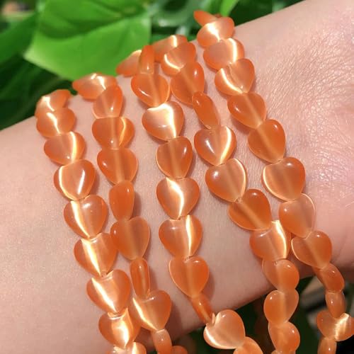 Großhandel, runde Perlen aus Katzenaugenstein, natürlicher Opal, runde, lose Abstandsperlen zur Schmuckherstellung, DIY-Armband, 15 Zoll, 4 6 8 10 12 mm, Herz orange, 10 mm, 37 Stück von YOLNEY