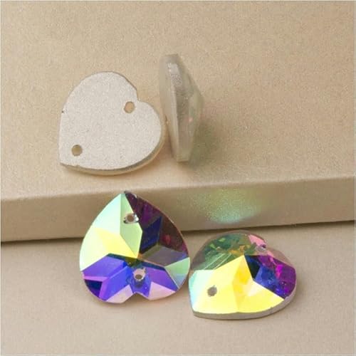 Herz 40 mm AB Glassteine flache Rückseite Glitzer Strass DIY Handwerk Aufnähen Kristall Strass für Kleider-AB-40mm 3Stk von YOLNEY