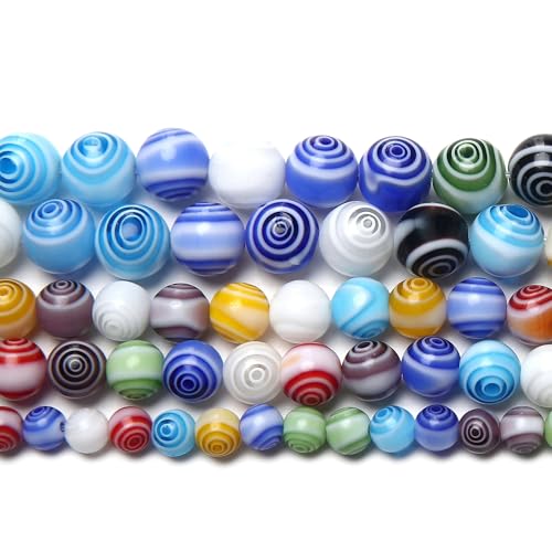 Mehrfarbige gestreifte Millefiori-Lampwork-Glasperlen, 6 8 10 mm, Auswahlgröße zur Schmuckherstellung, 10 mm, 38 Stück Perlen von YOLNEY