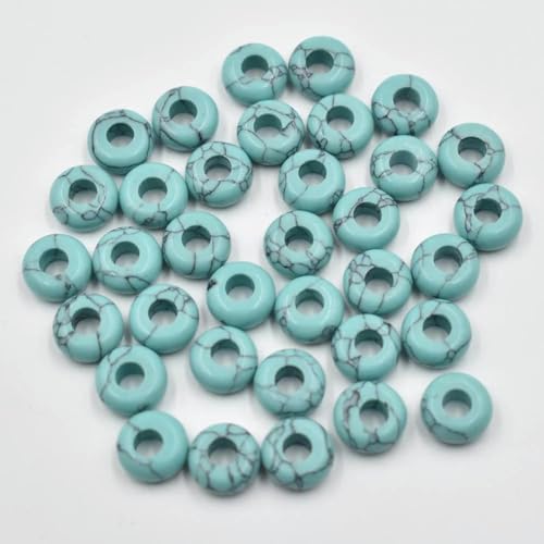 Mode Naturstein gemischte runde Charms Big Hole Perlen 10mm x 5mm für Schmuckherstellung 50 Stück/Los Großhandel-Blau türkis-10mm von YOLNEY