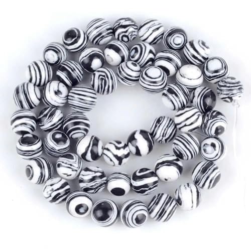 Natürliche Mischung aus Mineralien, Edelsteinen, Achaten, Jade, Tigerauge, Lava, runde Perlen zur Schmuckherstellung, 4 – 12 mm, Abstandsperlen, DIY-Armbänder, 15 Zoll, Schwarz gestr von YOLNEY