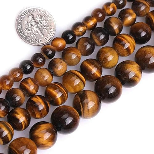 Naturstein, 2 mm, Tigerauge, runde Perlen mit großem Loch, zur Schmuckherstellung, Strang 15 Zoll, DIY-Armband, Halskette, Schmuck, lose Perlen, Gelbes Tigerauge, 10 mm von YOLNEY