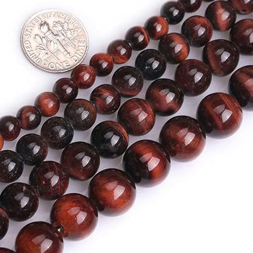 Naturstein, 2 mm, Tigerauge, runde Perlen mit großem Loch, zur Schmuckherstellung, Strang 15 Zoll, DIY-Armband, Halskette, Schmuck, lose Perlen, rotes Tigerauge, 8 mm (4 von YOLNEY