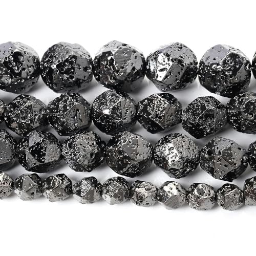 Natursteinperle, schwarz-weiß, Katzenauge, Opal, Lava-Achat, Hämatit, runde Perlen in großen Mengen für Schmuck, DIY-Armband, 4–12 mm, Gun Black Lava, 12 mm, ca. 30 Perlen von YOLNEY