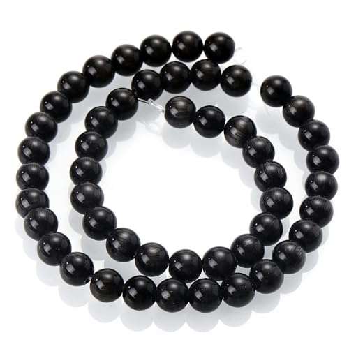 Natursteinperle, schwarz-weiß, Katzenauge, Opal, Lava-Achat, Hämatit, runde Perlen in großen Mengen für Schmuck, DIY-Armband, 4–12 mm, schwarzes Katzenauge, 12 mm, ca. 30 Perlen von YOLNEY