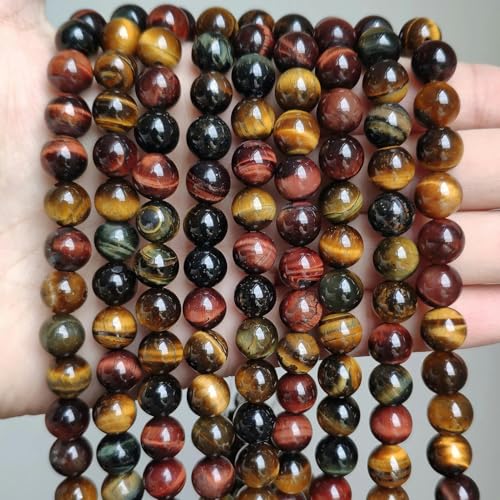 Natursteinperlen, Lava, Tigerauge, Sediment, Jaspis, runde lose Perlen zur Schmuckherstellung, DIY-Armband, Halskette, 4 6 8 10 mm, gemischtes Tigerauge, 10 mm, 36 Perlen von YOLNEY