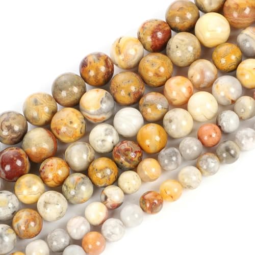 Natursteinperlen, Tigerauge, Achate, Jade, Hämatit, Granat, runde lose Perlen zur Schmuckherstellung, DIY-Armbänder, 4–12 mm, Crazy Agate, 10 mm, 36–38 Stück von YOLNEY