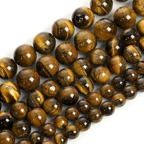 Natursteinperlen, Tigerauge, Achate, Jade, Hämatit, Granat, runde lose Perlen zur Schmuckherstellung, DIY-Armbänder, 4–12 mm, gelbes Tigerauge, 12 mm, 28–30 Stück von YOLNEY