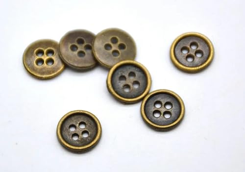 Neue Zinkmetalllegierung 10 mm/11,5 mm/12,5 mm/15 mm/18 mm/20 mm Nähknopf 50 Stück Metallknöpfe rund Antiksilber und Bronze 4 Löcher-Bronze-15 mm von YOLNEY