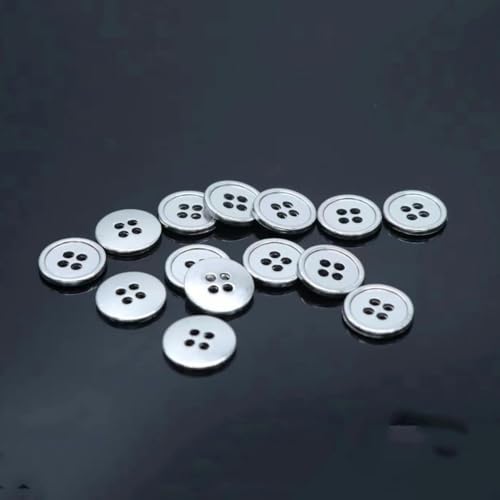Neue Zinkmetalllegierung 10 mm/11,5 mm/12,5 mm/15 mm/18 mm/20 mm Nähknopf 50 Stück Metallknöpfe rund Antiksilber und Bronze 4 Löcher-Silber-10 mm von YOLNEY