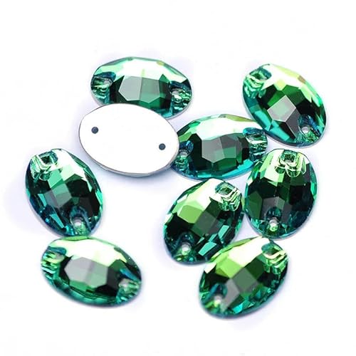 Ovaler Glas-Näh-Strass, flache Rückseite, zum Aufnähen, Kristall, lose Strasssteine zum Basteln von Schmuck, Peridot, 10 x 14,0 mm, 96 Stück von YOLNEY