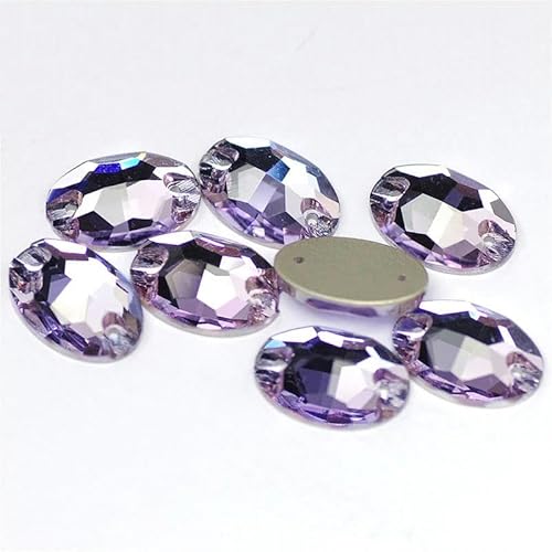 Ovaler Glas-Näh-Strass, flache Rückseite, zum Aufnähen, Kristall, lose Strasssteine zum Selbermachen für Schmuckherstellung, Violett, 10 x 14,0 mm, 96 Stück von YOLNEY