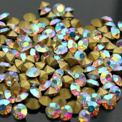 SS1-SS45 AB Tschechischer Kristall-Strass für Nagelkunst, kegelförmig, transparent, rund, spitz, mit Folie auf der Rückseite, Glas-Strassstein, Schmuckherstellung, SS6, 2 mm, 720 Stück von YOLNEY