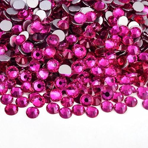 SS3-SS30 Hot Pink Rose Nicht Hot Fix Strass Flatback Kristalle Perlen 3D Nail Art Strass Glaskristallnägel Nicht HotFix-Rose B-ss20-1440Stk von YOLNEY