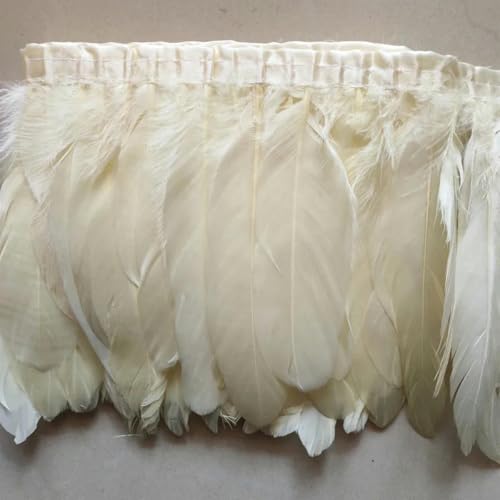 Stoffgürtel aus Gänsefedern, 1–2 Yards, gefärbte Gänsefederbänder, 15–20 cm lang, Stoffgürtel aus Gänsefedern, Tanzkleid, Hut, DIY-Dekoration, Beige, von YOLNEY