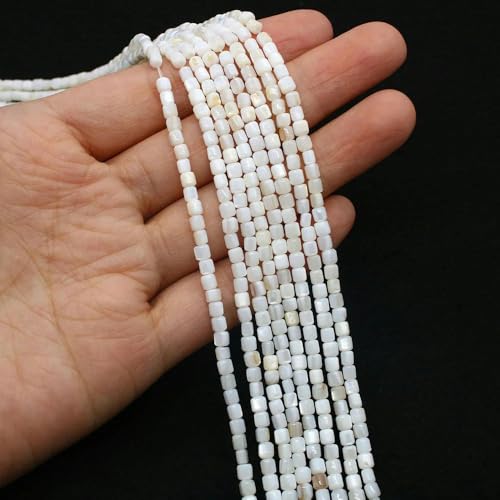 Weiße natürliche Muschelperle, Perlmutt, zylindrische Reisform, lose Perle, Abstandsperle zur Schmuckherstellung, DIY-Armband, Halskette, S, 3,5 x 3,5 mm von YOLNEY