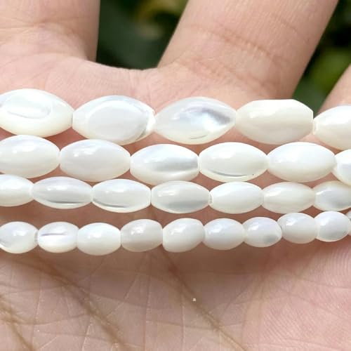 Weiße ovale natürliche Muschelperlen, Perlmutt, lose Perlen zur Schmuckherstellung, DIY-Halsketten- und Armbandzubehör, weiß, 5 x 8 mm, 48 Stück von YOLNEY