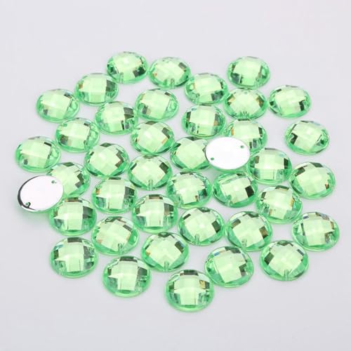 mm/10 mm/12 mm/15 mm runde Acryl-Strasssteine mit flacher Rückseite, 2 Löcher, zum Nähen von Strass-Kristallperlen für DIY-Handwerk, 18 Farben zur Auswahl, Grün-10 mm, 100 Stück von YOLNEY