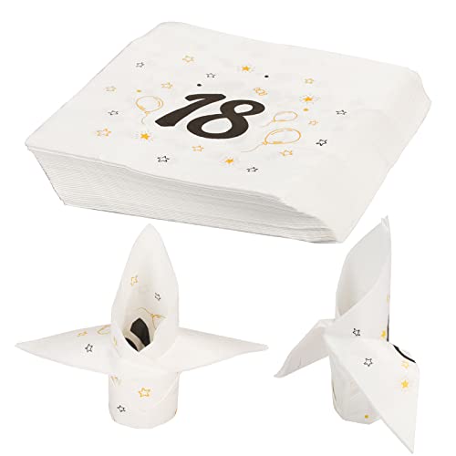 YOLOUP 40 PCS 18. Geburtstag Servietten Schwarz-gold 18th Geburtstagsfeier Papierservietten Happy Birthday Paper Napkins für Junge Mädchen Geburtstagsparty Deko Tischdekoration (33x33cm) von YOLOUP