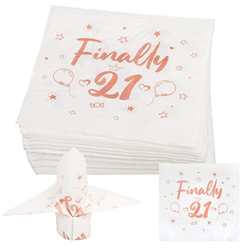 YOLOUP 40 Pcs Servietten 21. Geburtstag Rosa 21th Geburtstagsfeier Papierservietten 21. Happy Birthday Pink Napkins 21er Geburtstagsparty Papier für Mädchen Tischdeko Party Dekoration 33x33cm von YOLOUP