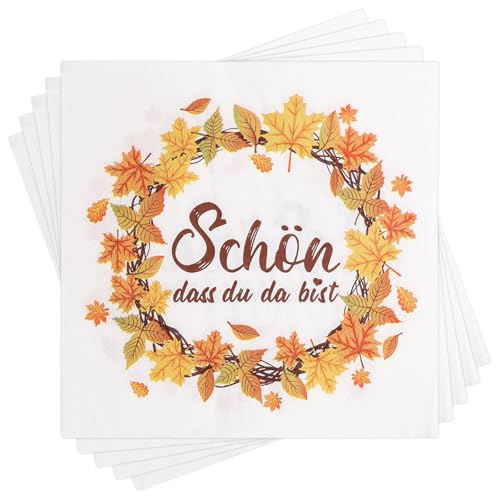 YOLOUP 40 Stück Herbst Servietten Herbstkranz Papierservietten Herbst Ahornblatt Dekoservietten mit Schön dass du da bist Herbstblätter Herbstdeko Tischservietten für Herbst Erntedankfest Autumn von YOLOUP