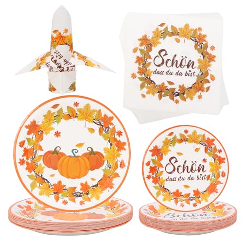 YOLOUP 80Stk Herbst Partygeschirr Herbst Servietten Herbst Partyteller Herbst Geschirr Set Kürbis Papier Teller Herbst Partyzubehör Deko Erntedankfest Tischdeko Herbst Geschirrset Herbst Party Deko von YOLOUP