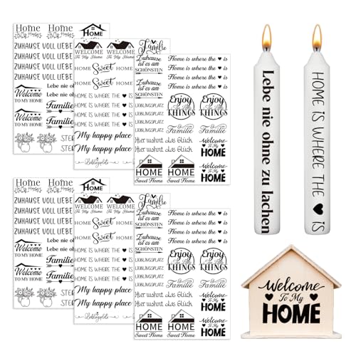 Yomover Rub on Sticker Kerzentattoos - 6Pcs Home Rub on Foile, Sprüche Aufkleber, Kerzenfolie Transferaufkleber, Kerzenaufkleber für Raysin Keraflott Möbel Glas Holz Scrapbook DIY Basteln Dekoration von YOMOVER