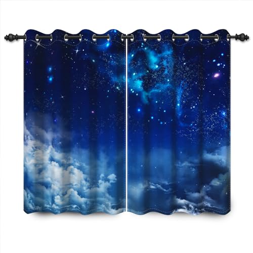 YongFoto 117x138cm Starry Vorhang für Schlafzimmer, Fantasie Himmel Sterne Wolken Nebel Glitzer Fenstervorhang zum Raum-Dekor 2 Platten Drapiert mit Oesen Startseite Set, 117cm Breite von 138cm hoch von YONGFOTO