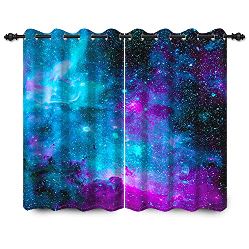 YongFoto 117x183cm Blau Lila Nebel Blackout Vorhänge Universum Galaxie Milchstraße Weltraum Fenstervorhänge für Wohnzimmer Kinder Mädchen Jungen Schlafzimmer Vorhänge Dekor, 2 Panel Set mit Löchern von YONGFOTO