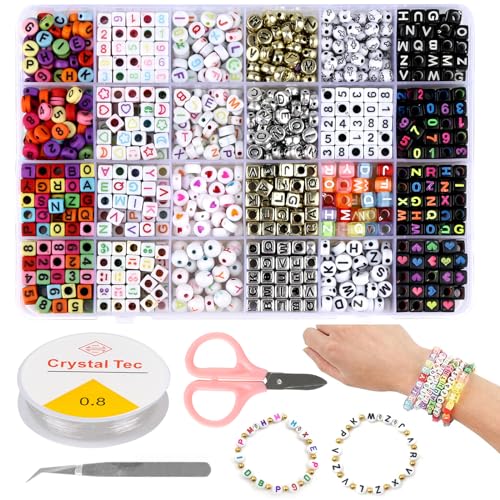 1200 Stück Buchstabenperlen, Diy Basteln Perlen Für Armbänder, Perlen Zum Auffädeln, A Bis Z, 0 Bis 9, Liebesherzen, Smileys Und Viele Andere Formen, Perlen Buchstaben Zum Auffädeln Armband Bastelset von YONGQING