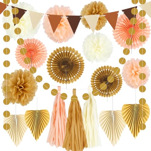 Party Dekoration Papier Pompoms Set, Hängende Fans dreieckige Wimpel Dekoration Set für Parteien, Hochzeiten Geburtstag Festival Weihnachten Event von YONGQING