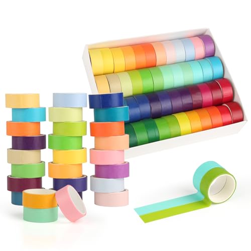 Washi Tape, 48 Rollen Buntes Klebeband Set Regenbogen Farbe Masking Tape DIY Handwerk dekorative Papierband, geeignet für Scrapbooking, Kunsthandwerk, Kunst Etikettierung, Maler Planer (48-Farben) von YONGQING