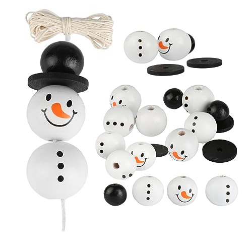 YONGQING 120 natürliche Holzperlen für 30 Sets Schneemänner, 20mm Schneemann-Gesicht Holzperlen-Set für DIY-Basteleien, Weihnachten, Halloween, Winter-Dekorationen (mit 5m Baumwoll-Wachs-Schnur) von YONGQING