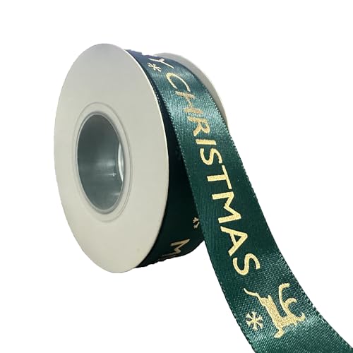 Weihnachtsbänder, 3 cm breit, waldgrünes Band, Weihnachts-Ringelband für Geschenkverpackungen, Urlaubsdekorationen, 22 m von YOOBABOO