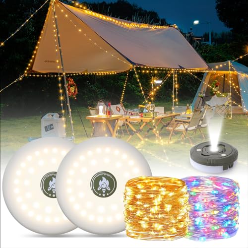 YOODI Camping Lichterkette Aufrollbar, Wasserdichte Außenlichterketten mit 8 Beleuchtungsmodi, Alpenwolken Lichterkette Wiederaufladbar über USB, Camping Gadgets für Garten und Wandern, 10M (2pcs) von YOODI