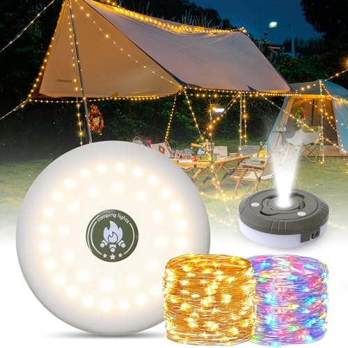 YOODI Camping Lichterkette Aufrollbar, Wasserdichte Außenlichterketten mit 8 Beleuchtungsmodi, Alpenwolken Lichterkette Wiederaufladbar über USB, Tragbare Camping Light für Garten und Wandern, 10M von YOODI