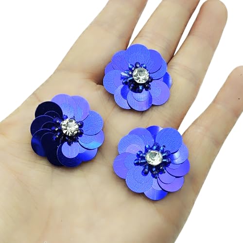 YOOGCORETT 12 Stück Pailletten-Stickerei Blume Strass Perlen Patches Applikationen Trim DIY Handwerk Nähen Pailletten Dekor, Königsblau, 6,9 x 5,8 cm von YOOGCORETT