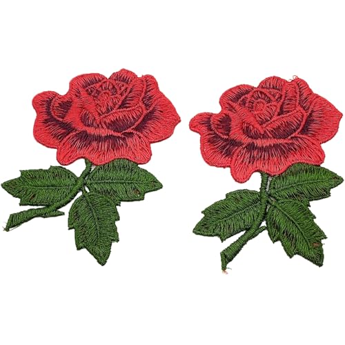 YOOGCORETT 3D-Stickerei Rose Blume Spitze Aufnäher Applikation für Kleidung Hochzeitskleid Applikation Dekor 7,1 x 6,1 cm, 10 Stück von YOOGCORETT