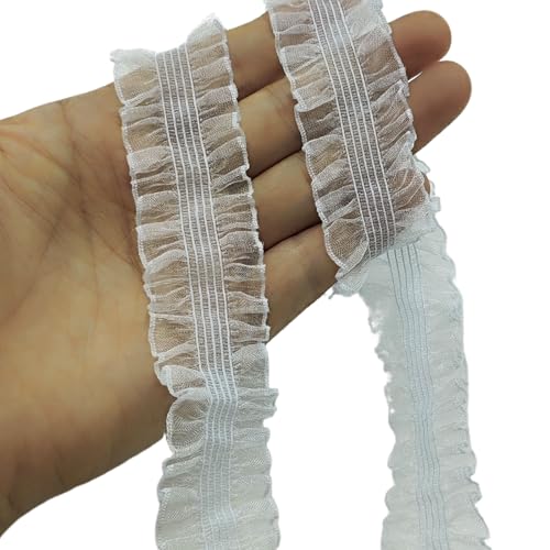 YOOGCORETT 4,5 m blaues Spitzenband aus Chiffon, plissiert, elastisches Spitzenband für Heimwerker, Nähen, Hochzeit, Spitzendekorationen, 30 mm von YOOGCORETT