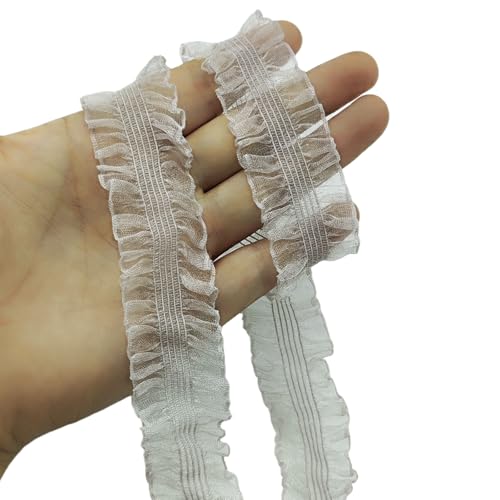 YOOGCORETT 4,5 m graues Spitzenband aus Chiffon, plissiert, elastisches Spitzenband für Heimwerker, Nähen, Hochzeit, Spitzendekorationen, 30 mm von YOOGCORETT