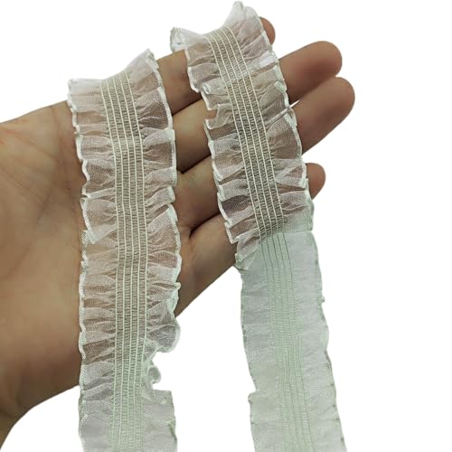 YOOGCORETT 4,5 m grünes Spitzenband aus Chiffon, plissiert, elastisches Spitzenband für Heimwerker, Nähen, Hochzeit, Spitzendekorationen, 30 mm von YOOGCORETT