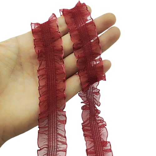 YOOGCORETT 4,5 m rotes Spitzenband aus Chiffon, plissiert, elastisches Spitzenband für Heimwerker, Nähen, Hochzeit, Spitzendekorationen, 30 mm von YOOGCORETT