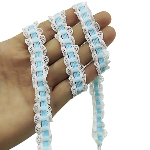 YOOGCORETT 9,1 m blaues Spitzenband aus Chiffon, plissiert, elastisches Spitzenband für Heimwerker, Nähen, Hochzeit, Spitzendekorationen, 17 mm von YOOGCORETT