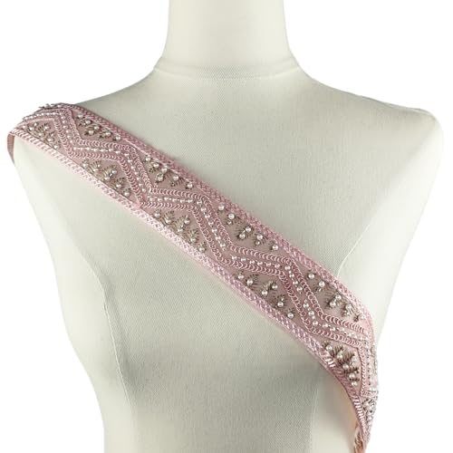 YOOGCORETT Spitzenband mit Blumenmuster, bestickt, 91 cm, Rosa von YOOGCORETT