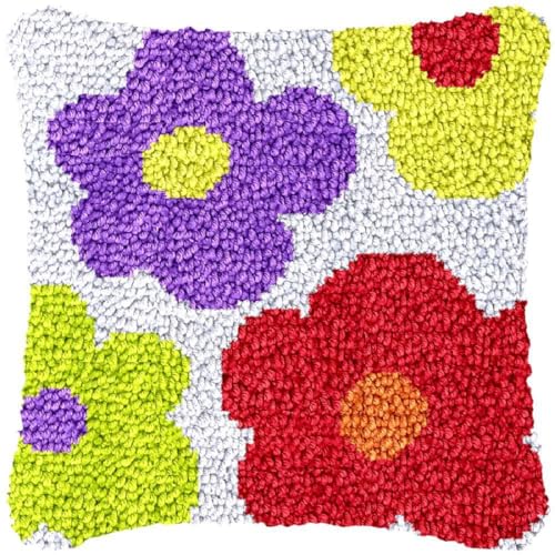 YOOTOM Knüpfkissen Knüpfteppich Zum Selber Knüpf-Sets für Anfänger Erwachsene oder Kinder,Knüpfpackung Kissen Selber Knüpfen Set,Latch Hook Pillow Kit,43x43cm von YOOTOM