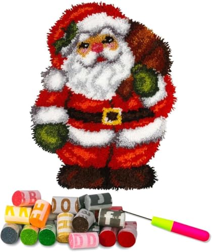 YOOTOM Knüpfteppich zum Selber Knüpfen, DIY Weihnachten Knüpfsets Kreuzstich Teppich Christmas Santa Claus Latch Hook Rug Kits 52x38cm von YOOTOM